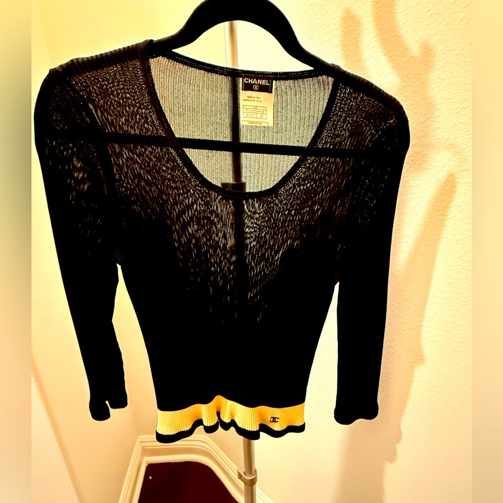 Black Chanel Quarter Sleeve Top - Size 40